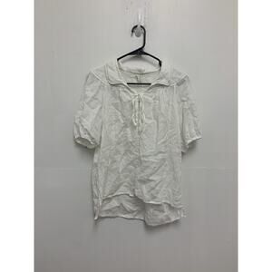 By Anthropologie Linen White Peasant Top Small